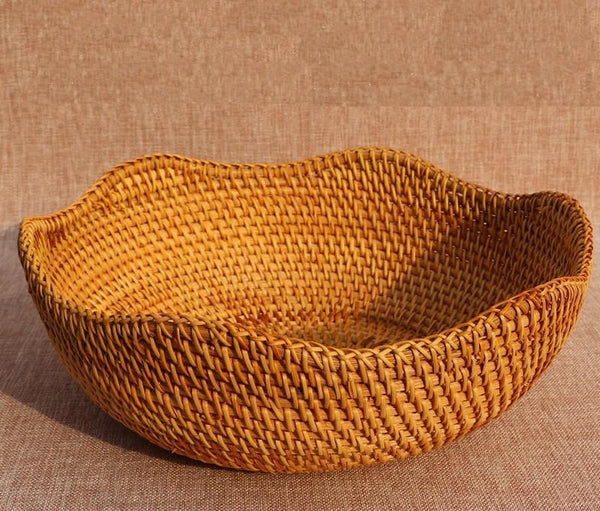 Small Round Storage Basket, Woven Rattan Basket, Fruit Basket for Kitchen, Storage Basket for Dining Room-ArtWorkCrafts.com