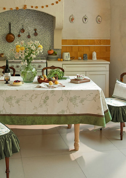 Spring Green Flower Table Covers, Large Modern Rectangle Tablecloth for Dining Table for Round Table, Farmhouse Table Cloth for Oval Table, Square Tablecloth for Kitchen-ArtWorkCrafts.com