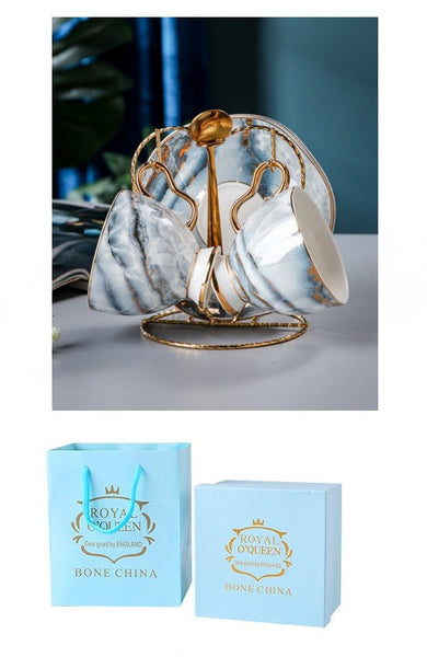 Unique Tea Cups and Saucers in Gift Box as Birthday Gift, Elegant Ceramic Coffee Cups, Beautiful British Tea Cups, Royal Bone China Porcelain Tea Cup Set-ArtWorkCrafts.com