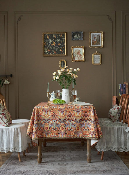 Flower Pattern Tablecloth, Square Tablecloth for Round Table, Large Cotton Rectangle Tablecloth for Home Decoration, Farmhouse Table Cloth Dining Room Table-ArtWorkCrafts.com
