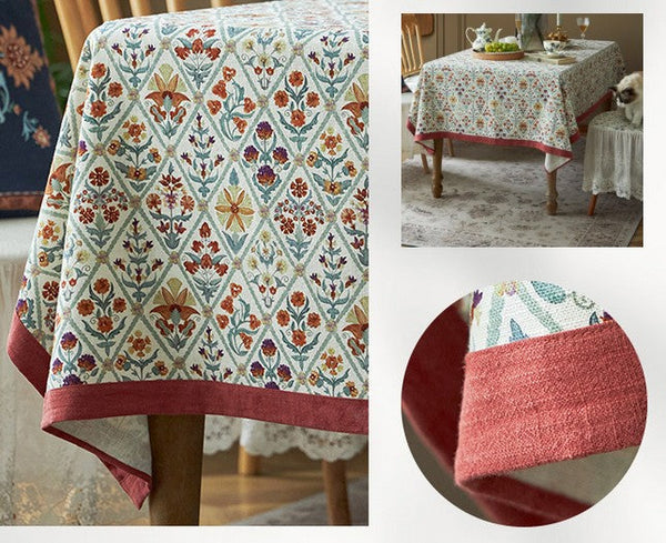 Large Rectangle Tablecloth for Home Decoration, Square Tablecloth for Round Table, Farmhouse Table Cloth Dining Room Table, Flower Pattern Tablecloth-ArtWorkCrafts.com