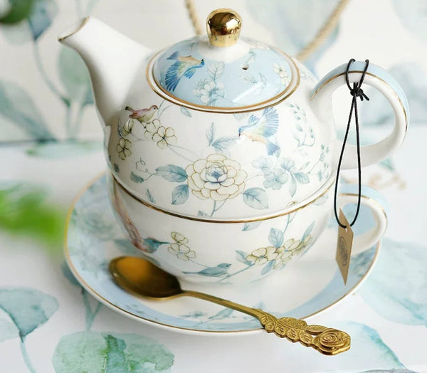 Stackable Teapot and Cup Set, Ceramic Tea Pot with Integrated Cup, Porcelain Teapot with Matching Cup and Saucer in Gift Box, Mother-and-Baby Teapot with Matching Saucer-ArtWorkCrafts.com