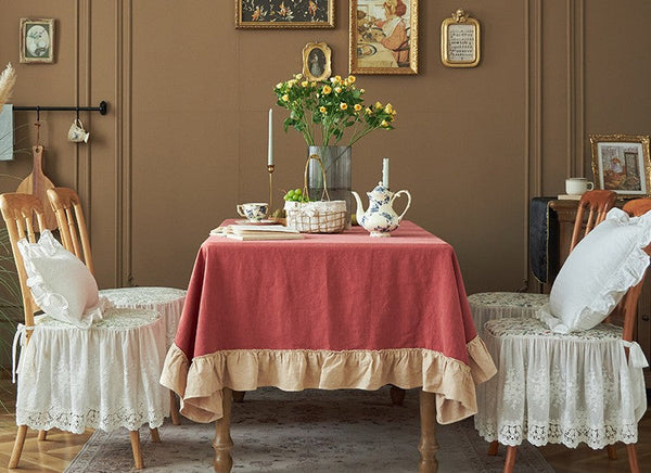 Square Tablecloth for Round Table, Red Modern Table Cloth, Ramie Tablecloth for Home Decoration, Extra Large Rectangle Tablecloth for Dining Room Table-ArtWorkCrafts.com