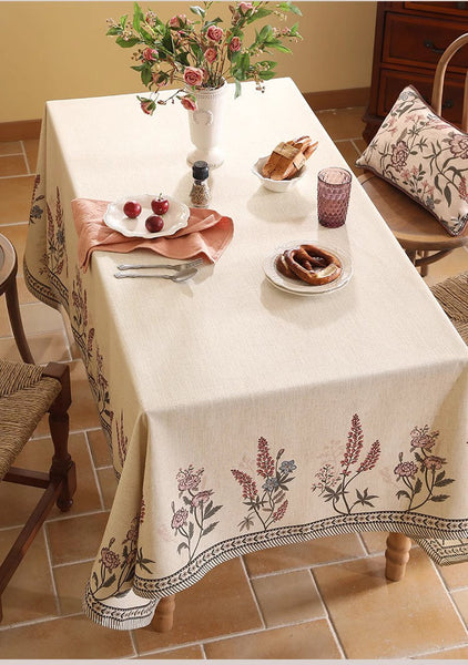 Beautiful Rectangle Tablecloth for Dining Table, Extra Large Modern Tablecloth, Spring Flower Rustic Table Cover, Square Linen Tablecloth for Coffee Table-ArtWorkCrafts.com