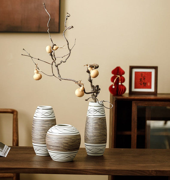 Large Flower Vase on Table, Modern Bouquet Flower Vases, Centerpiece on Dining Table, Handmade Pottery Flower Vases Urn, Water Holding Flower Vases-ArtWorkCrafts.com