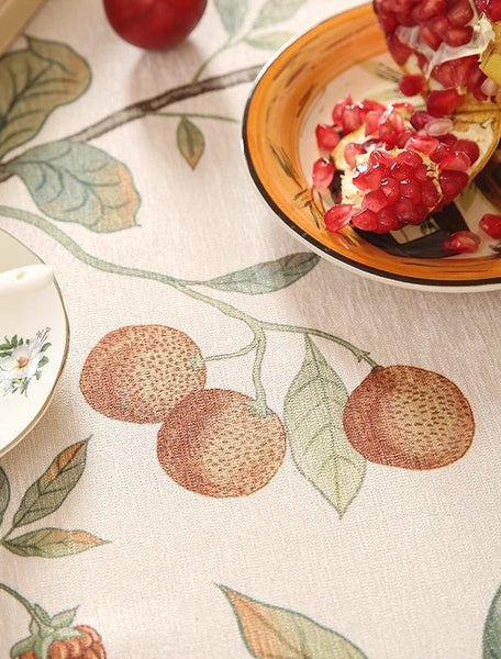 Bird and Fruit Tree Kitchen Table Cover, Linen Table Cover for Dining Room Table, Tablecloth for Round Table, Simple Modern Rectangle Tablecloth Ideas for Oval Table-ArtWorkCrafts.com