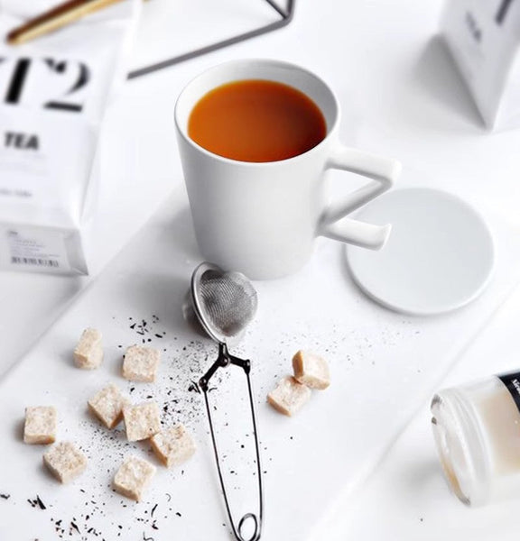 Modern Handmade Pottery Coffee Cup, Creative White Ceramic Coffee Mugs, Large Unique Tea Cup, Large Capacity Coffee Cups-ArtWorkCrafts.com