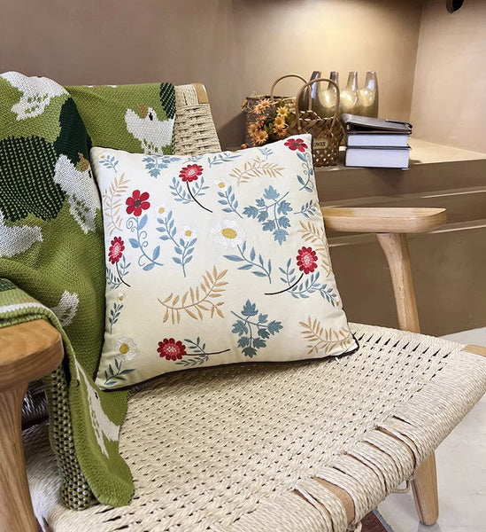 Decorative Throw Pillows for Couch, Embroider Flower Cotton Pillow Covers, Spring Flower Decorative Throw Pillows, Farmhouse Sofa Decorative Pillows-ArtWorkCrafts.com
