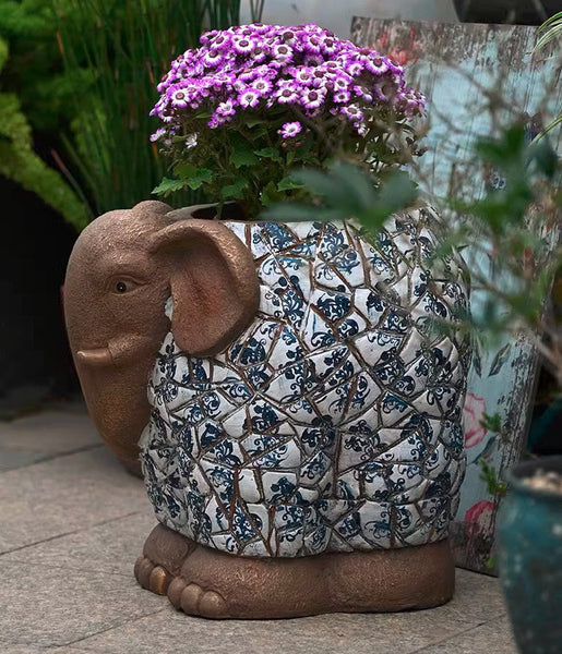 Unique Garden Flowerpot, Large Elephant Flowerpot, Resin Statue for Garden, Modern Animal Statue for Garden Ornaments, Villa Outdoor Decor Gardening Ideas-ArtWorkCrafts.com