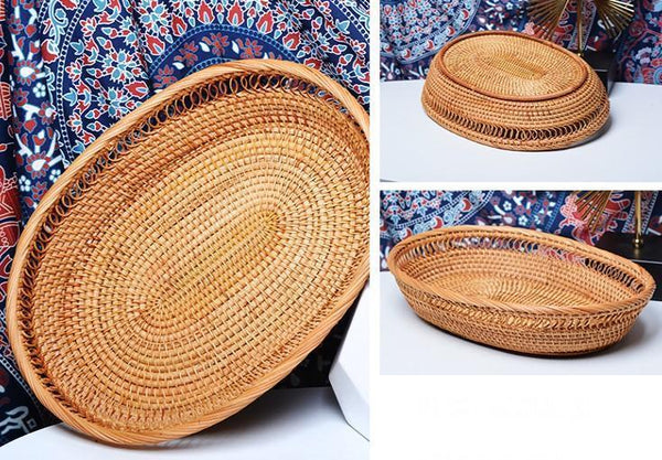 Rattan Storage Basket for Pantry, Round Storage Basket, Storage Baskets for Kitchen, Woven Storage Basket for Dining Room-ArtWorkCrafts.com