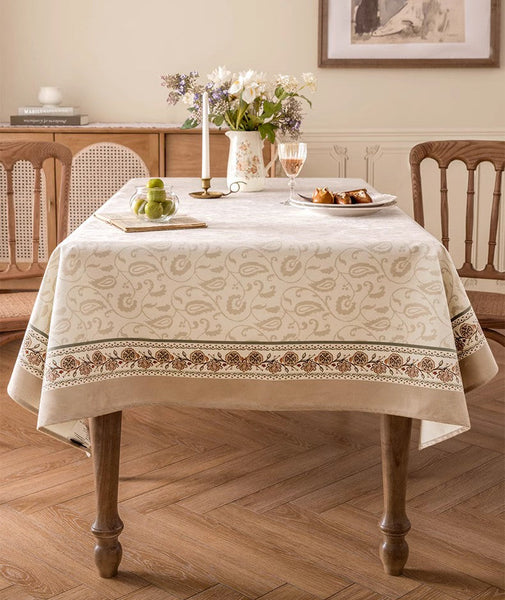 Kitchen Table Cover, Flower Tablecloth for Round Table, Elegant Table Cover for Dining Room Table, Modern Rectangle Tablecloth for Oval Table-ArtWorkCrafts.com