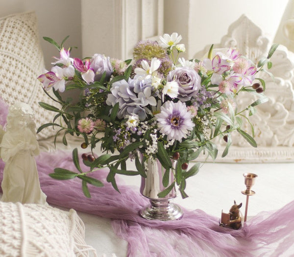 Beautiful Spring Flower Arrangement for Home Decoration, Table Centerpiece, Large Bunch of Purple Romantic Flowers, Real Touch Artificial Floral for Living Room-ArtWorkCrafts.com
