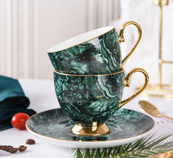 Beautiful British Green Tea Cups, Unique Porcelain Cup and Saucer, Royal Ceramic Coffee Cups, Creative Bone China Porcelain Tea Cup Set-ArtWorkCrafts.com