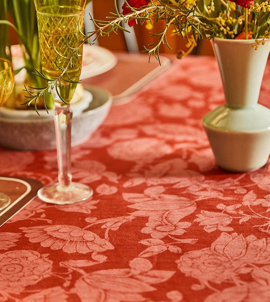 Christmas Table Cloth, Wedding Tablecloth, Red Flower Pattern Tablecloth for Home Decoration, Rectangle Tablecloth for Dining Room Table, Square Tablecloth-ArtWorkCrafts.com