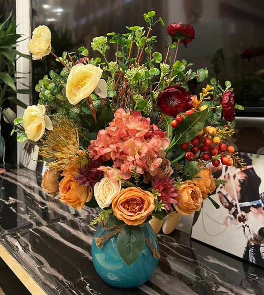 Modern Large Bunch of Flowers Arrangement Interior Design, Creative Artificial Floral Arrangement for Bedroom, Creative Faux Silk Floral Bouquet Table Centerpiece-ArtWorkCrafts.com