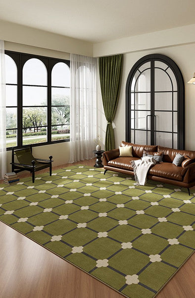 Minimalist Geometric Rugs for Living Room, Green Absract Rugs for Bedroom, Living Room Contemporary Modern Rugs, Mid Century Modern Rugs-ArtWorkCrafts.com
