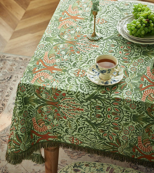 Green Flower Pattern Tablecloth for Home Decoration, Large Square Tablecloth for Round Table, Extra Large Rectangle Tablecloth for Dining Room Table-ArtWorkCrafts.com