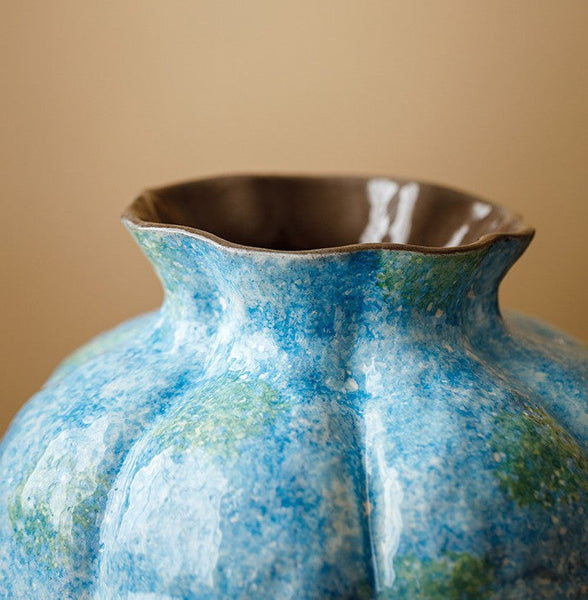 Centerpiece on Dining Table, Blue Flower Vase on Table, Handmade Water Holding Flower Vases, Pottery Flower Vases, Modern Bouquet Flower Vases-ArtWorkCrafts.com