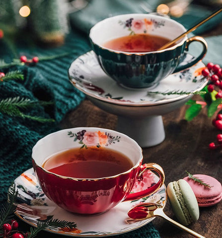 Elegant Ceramic Coffee Cups, Beautiful British Tea Cups, Creative Bone China Porcelain Tea Cup Set, Unique Tea Cups and Saucers in Gift Box-ArtWorkCrafts.com