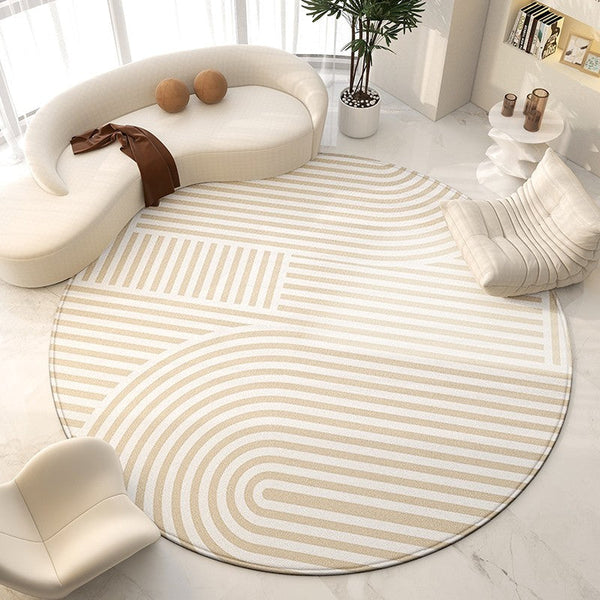Living Room Contemporary Modern Rugs, Modern Area Rugs for Bedroom, Geometric Round Rugs for Dining Room, Circular Modern Rugs under Chairs-ArtWorkCrafts.com