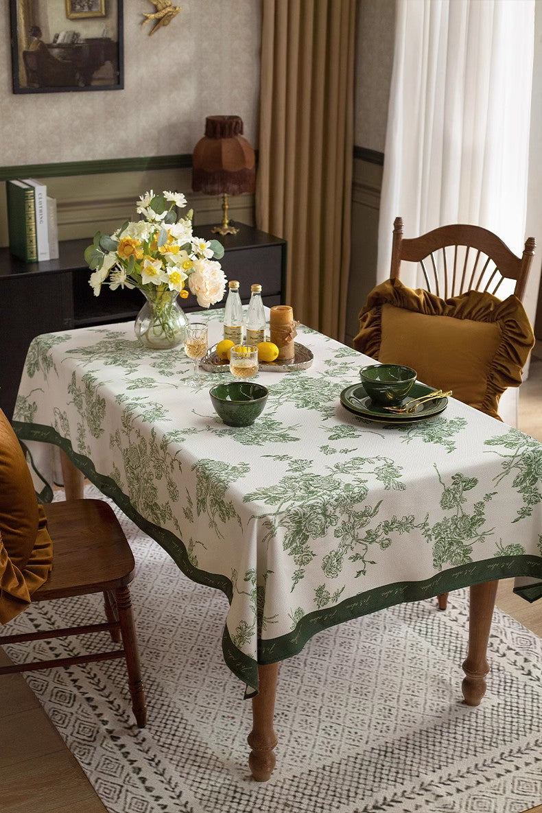 Elegant French Provincial Dining Tablecloth, Toile Floral Pattern, Romantic Country Style, Washable Polyester Rectangular Cover