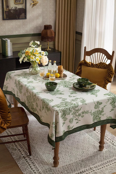 Chenille Flower Tablecloth for Dining Table, Elegant French Style Table Cover for Dining Room Table, Modern Rectangle Tablecloth for Oval Table-ArtWorkCrafts.com