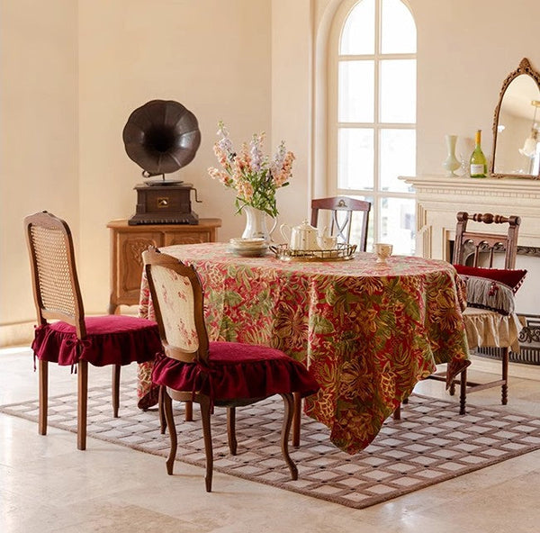 Large Modern Rectangle Tablecloth for Dining Table, Flower Pattern Red Table Covers for Round Table, Farmhouse Table Cloth for Oval Table-ArtWorkCrafts.com