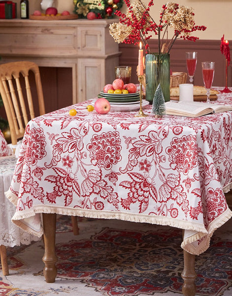 Flower Pattern Tablecloth for Holiday Decoration, Square Tablecloth for Round Table, Large Cotton Rectangle Tablecloth for Home Decoration, Farmhouse Table Cloth Dining Room Table-ArtWorkCrafts.com