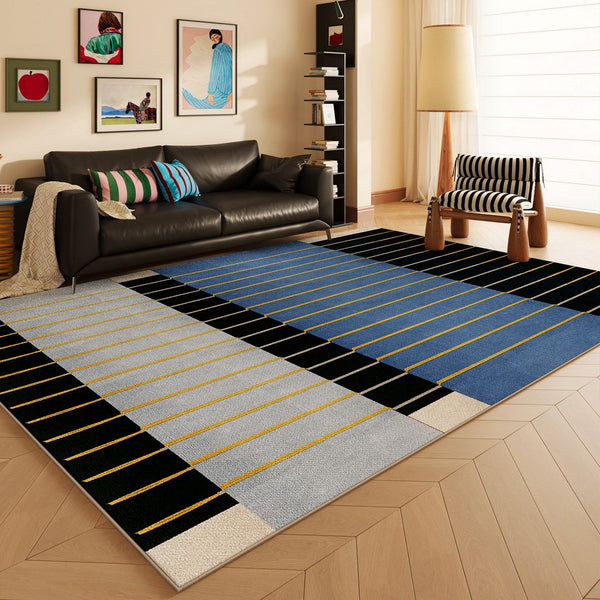 Mid Century Modern Rugs, Bedroom Modern Floor Carpet, Blue Modern Rug Designs, Contemporary Modern Rugs for Dining Room, Living Room Rug Ideas-ArtWorkCrafts.com