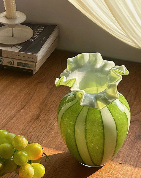 Modern Glass Flower Vases, Green Glass Flower Vases, Bud Vases, Water Holding Flower Vases, Handmade Flower Vases on Table