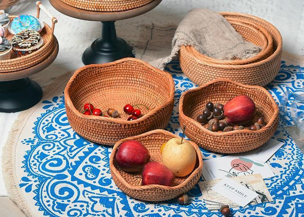 Woven Round Storage Baskets, Rattan Storage Baskets, Storage Baskets for Kitchen, Pantry Storage Baskets-ArtWorkCrafts.com