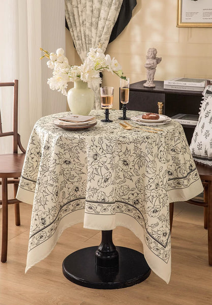 Large Flower Pattern Table Cover for Dining Room Table, Rectangular Tablecloth for Dining Table, Modern Rectangle Tablecloth for Oval Table-ArtWorkCrafts.com