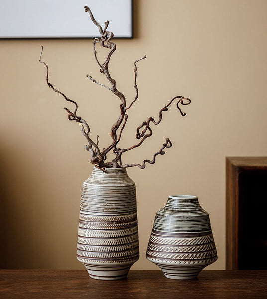 Modern Bouquet Flower Vases, Centerpiece on Dining Table, Handmade Pottery Flower Vases Urn, Water Holding Flower Vases, Large Flower Vase on Table-ArtWorkCrafts.com