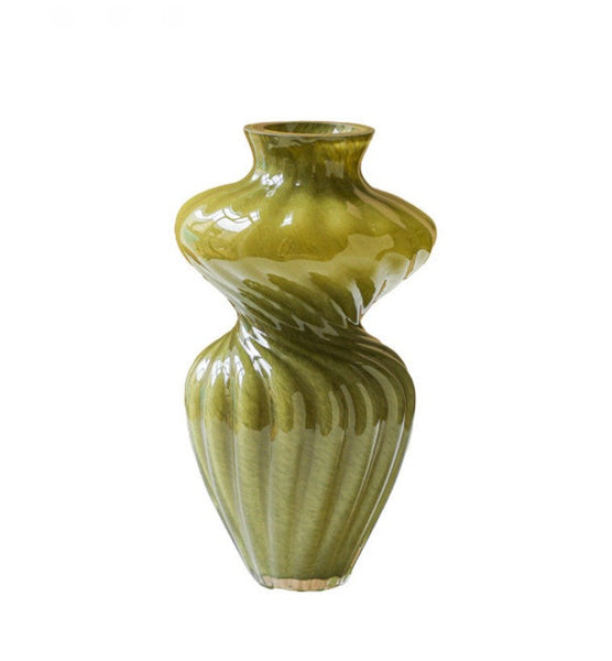 Unique Decorative Glass Vase, Centerpiece Vases on Table, Handmade Contemporary Glass Vases, Modern Green Vases for Living Room, Mid Century Vases for Flowers-ArtWorkCrafts.com