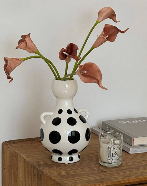 Ceramic Bud Vases, Small Flower Vases on Table, Black and White Polka Dot Flower Vase, Modern Porcelain Flower Vases, Handmade Water Holding Flower Vases-ArtWorkCrafts.com