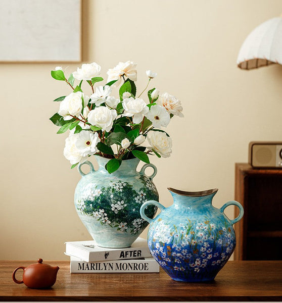 Large Flower Vases on Table, Modern Pottery Flower Vases, Centerpiece on Dining Table, Handmade Water Holding Flower Vases, Pottery Bud Vases-ArtWorkCrafts.com