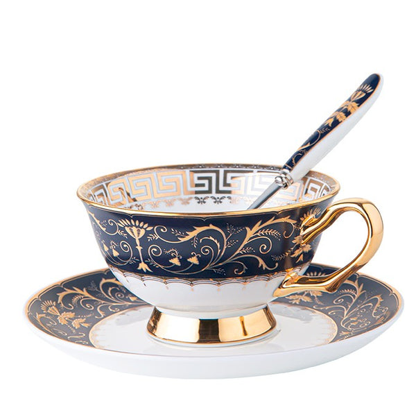 Porcelain Tea Cup Saucer Set, Unique Blue Tea Cup and Saucer in Gift Box, Royal Ceramic Cups, Elegant Ceramic Coffee Cups-ArtWorkCrafts.com