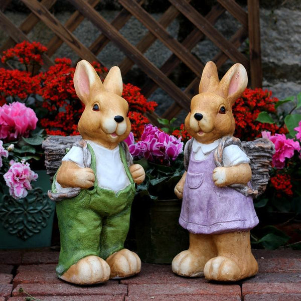 Garden Animal Statues, Large Garden Statues, Large Rabbit Statue for Garden, Bunny Flower Pot, Garden Ornament, Gardening Decoration Ideas-ArtWorkCrafts.com