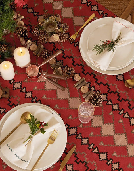Red Christmas Holiday Tablecloth for Oval Table, Large Modern Rectangle Tablecloth for Dining Room Table, Square Table Covers for Kitchen, Farmhouse Table Cloth for Round Table-ArtWorkCrafts.com
