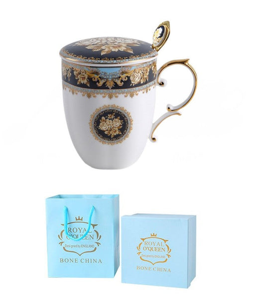 Beautiful British Ceramic Mugs, Large Capacity Ceramic Mugs for Office, Large Royal Bone China Porcelain Mug, Elegant Ceramic Coffee Mug-ArtWorkCrafts.com