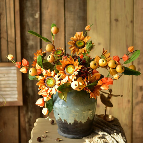 Yellow Sunflowers, Botany Plants, Unique Floral Arrangement for Home Decoration, Table Centerpiece, Real Touch Artificial Flowers for Dining Room-ArtWorkCrafts.com