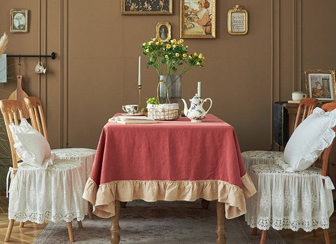 Red Modern Table Cloth, Ramie Tablecloth for Home Decoration, Square Tablecloth for Round Table, Extra Large Rectangle Tablecloth for Dining Room Table-ArtWorkCrafts.com