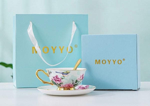 Unique Afternoon Tea Cups and Saucers in Gift Box, Royal Bone China Porcelain Tea Cup Set, Elegant Flower Pattern Ceramic Coffee Cups, Beautiful British Tea Cups-ArtWorkCrafts.com