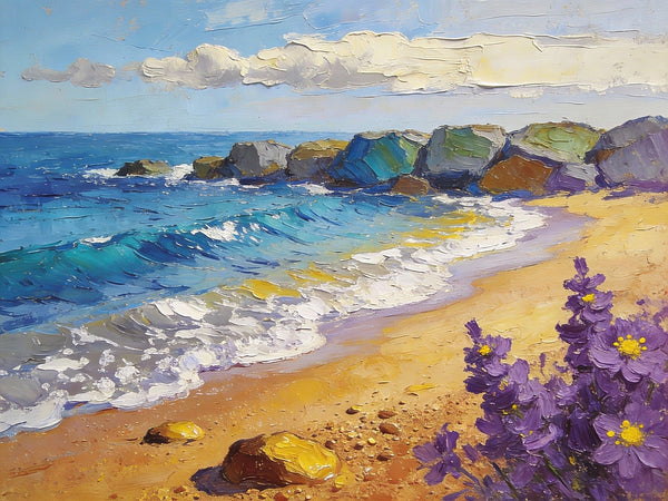 Summer on the Azure Coast, Landscape Canvas Paintings, Small Oil Paintings on Canvas, Palette Knife Artwork, Hand Painted Canvas Art, Original Oil Paintings-ArtWorkCrafts.com