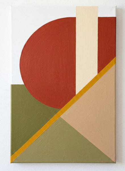 Rust Red, Olive Green, Light Camel Colors, Geometric Pattern Contemporary Artwork, Modern Abstract Paintings, Oversized Modern Canvas Wall Art