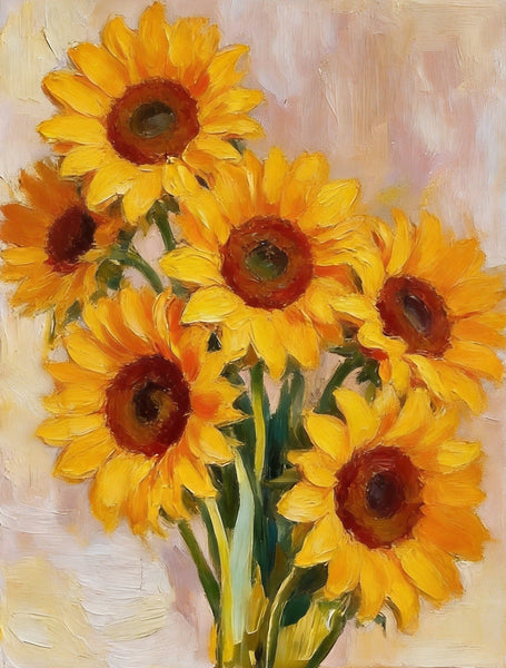 Original Flower Paintings, Blooming Sunflowers, Hand Painted Canvas Art, Original Oil Paintings, Small Canvas Artwork-ArtWorkCrafts.com
