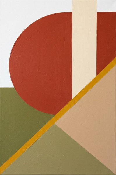 Rust Red, Olive Green, Light Camel Colors, Geometric Pattern Contemporary Artwork, Modern Abstract Paintings, Oversized Modern Canvas Wall Art