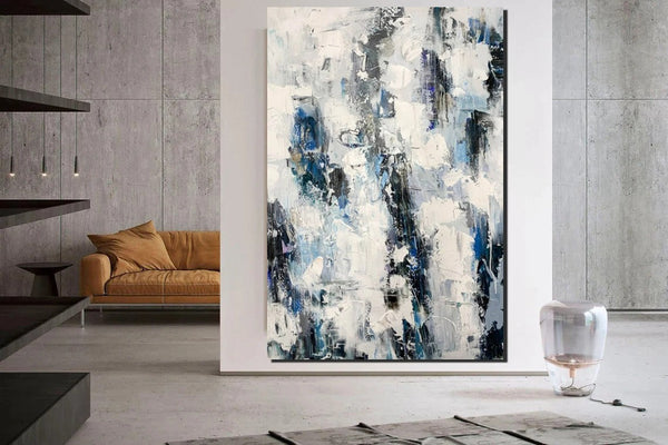 Modern Paintings Behind Sofa, Abstract Paintings for Dining Room, Buy Paintings Online, Palette Knife Canvas Art, Impasto Wall Art-ArtWorkCrafts.com