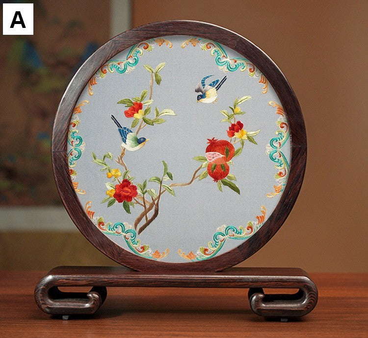 Premium Souvenir, Creative Birthday Gift, Elegant Silk Embroidery Ornaments, Traditional Chinese Suzhou Flower and Birds Silk Embroidery, Exclusive Business Presents-ArtWorkCrafts.com