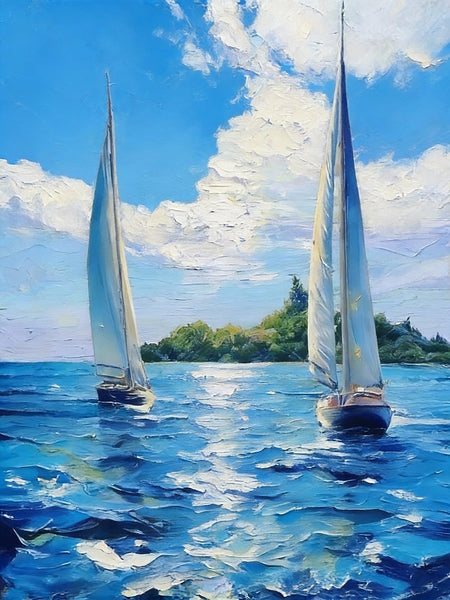 Sailboat on the Azure Sea, Seascape Painting, Small Landscape Paintings, Original Small Paintings on Canvas, Small Paintings on Canvas, Hand Painted Canvas Art-ArtWorkCrafts.com